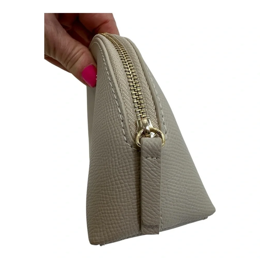 FURLA Classic Large Leather Cosmetic Case Pouch in Taupe Grey Luxury $198 NWOT